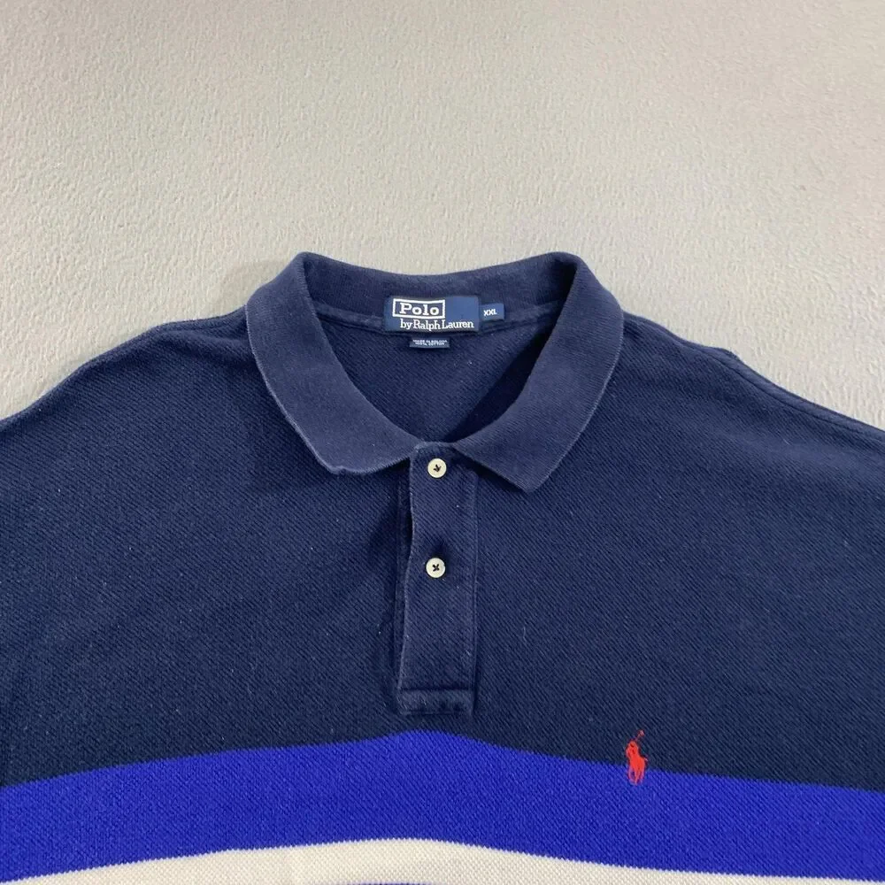 Polo Ralph Lauren Polo Shirt Mens 2XL Navy Blue Stripe Short Sleeve Classic Fit